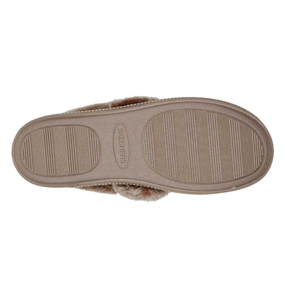 Taupe - Lifestyle - Skechers Womens-Ladies Cosy CampF Leather Slippers
