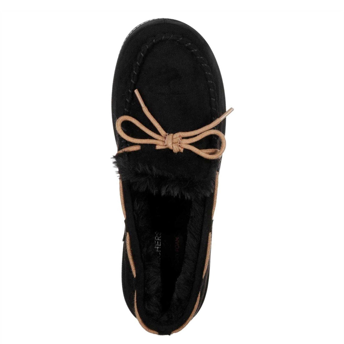 Black - Side - Skechers Womens-Ladies Cozy Faux Suede Flat Moccasin Slippers