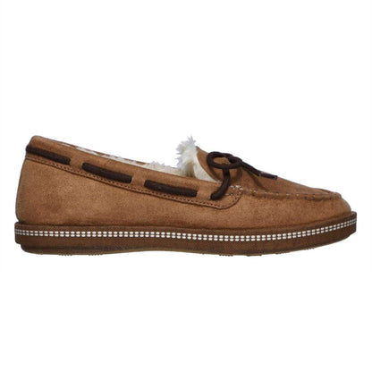 Chestnut - Front - Skechers Womens-Ladies Cozy Faux Suede Flat Moccasin Slippers