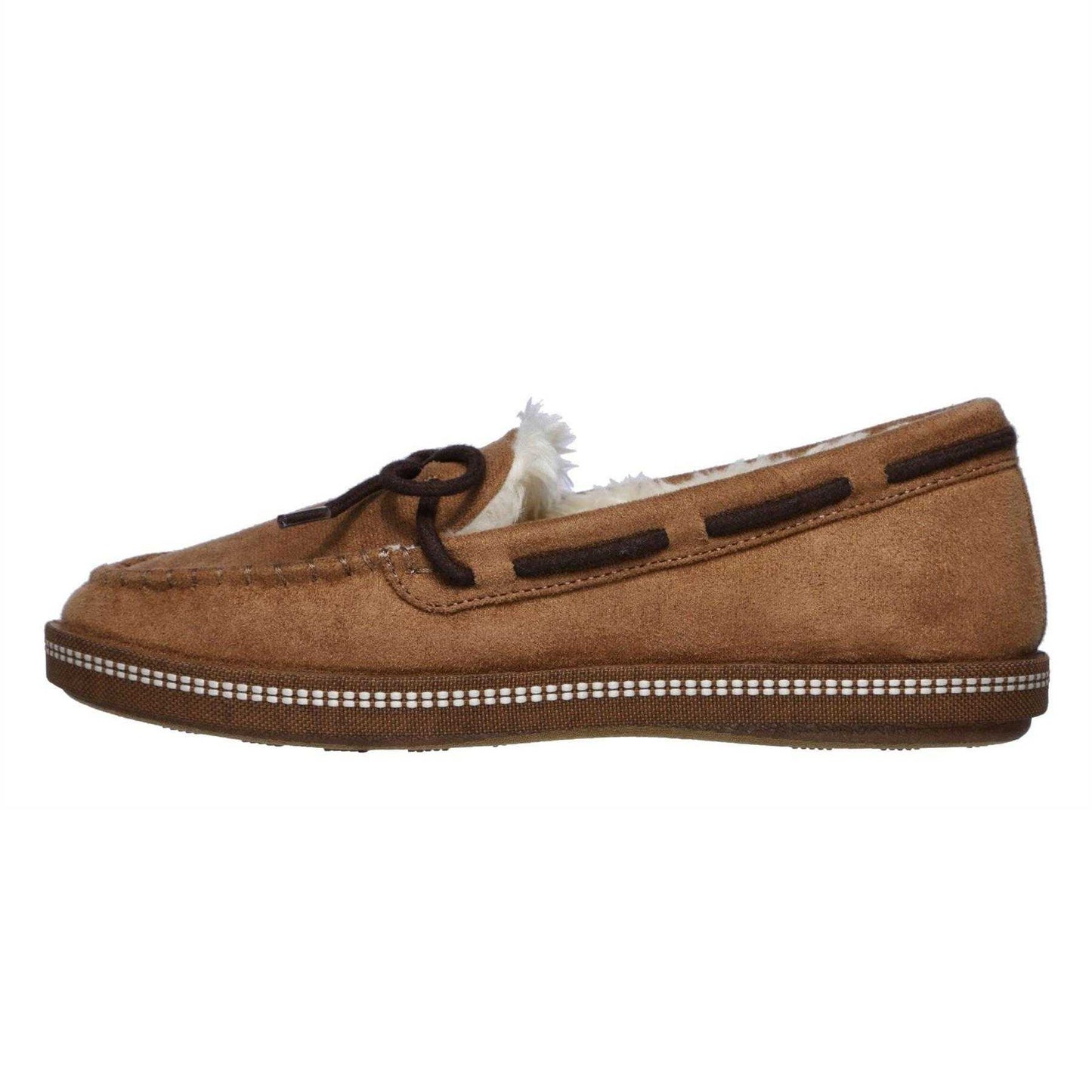 Chestnut - Back - Skechers Womens-Ladies Cozy Faux Suede Flat Moccasin Slippers