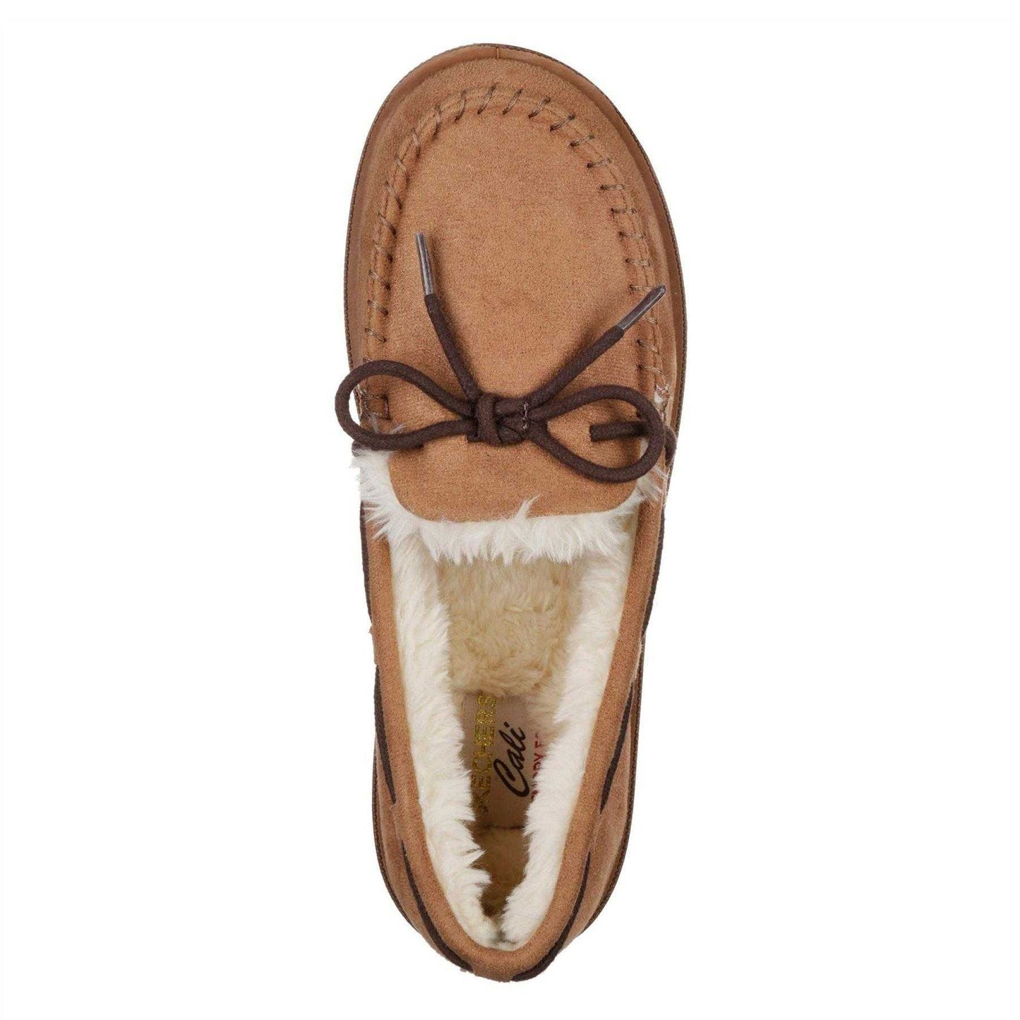 Chestnut - Side - Skechers Womens-Ladies Cozy Faux Suede Flat Moccasin Slippers