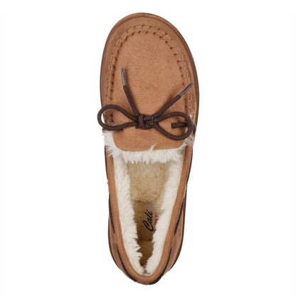 Chestnut - Side - Skechers Womens-Ladies Cozy Faux Suede Flat Moccasin Slippers