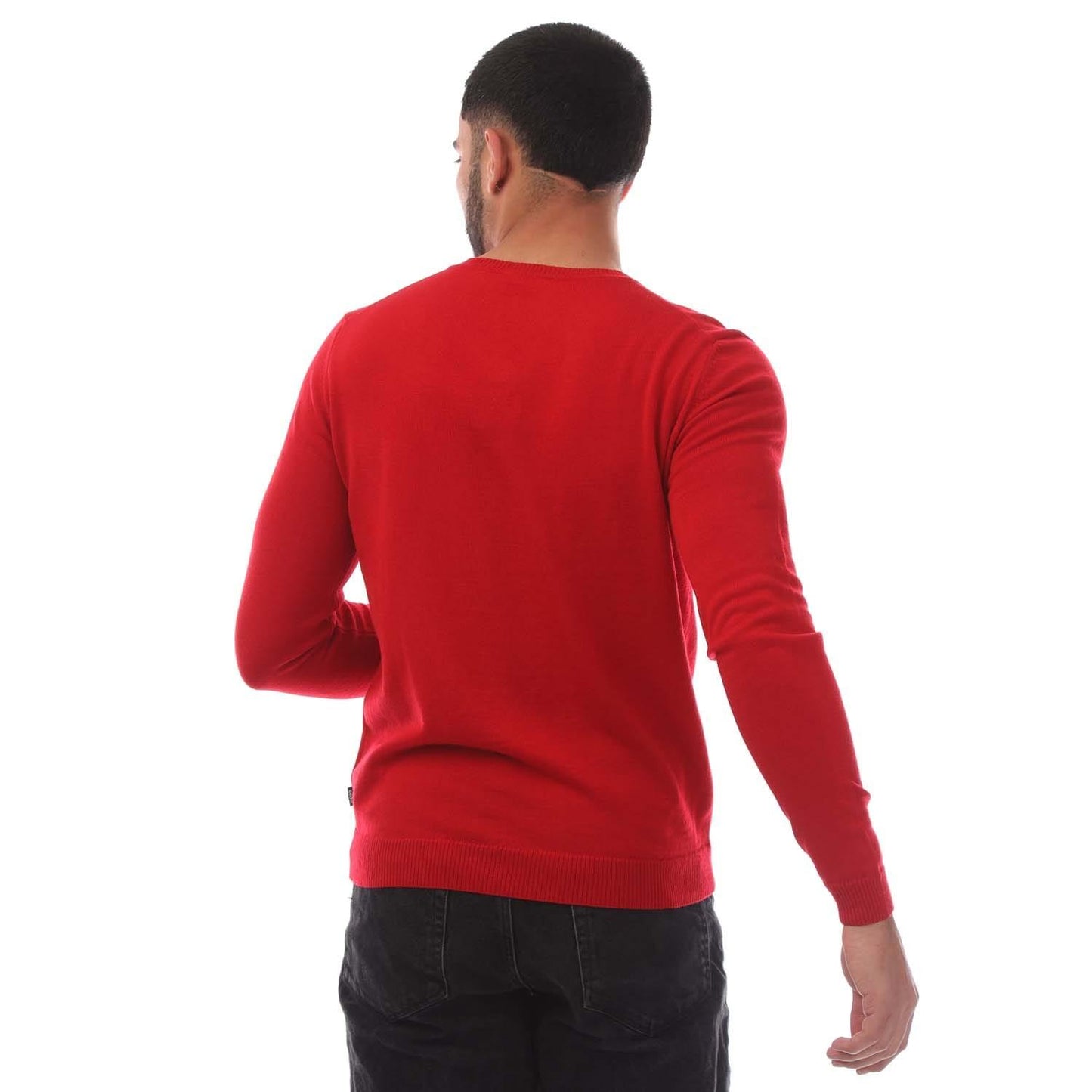 Red - Back - Boss Mens Batisse V Neck Sweater Top