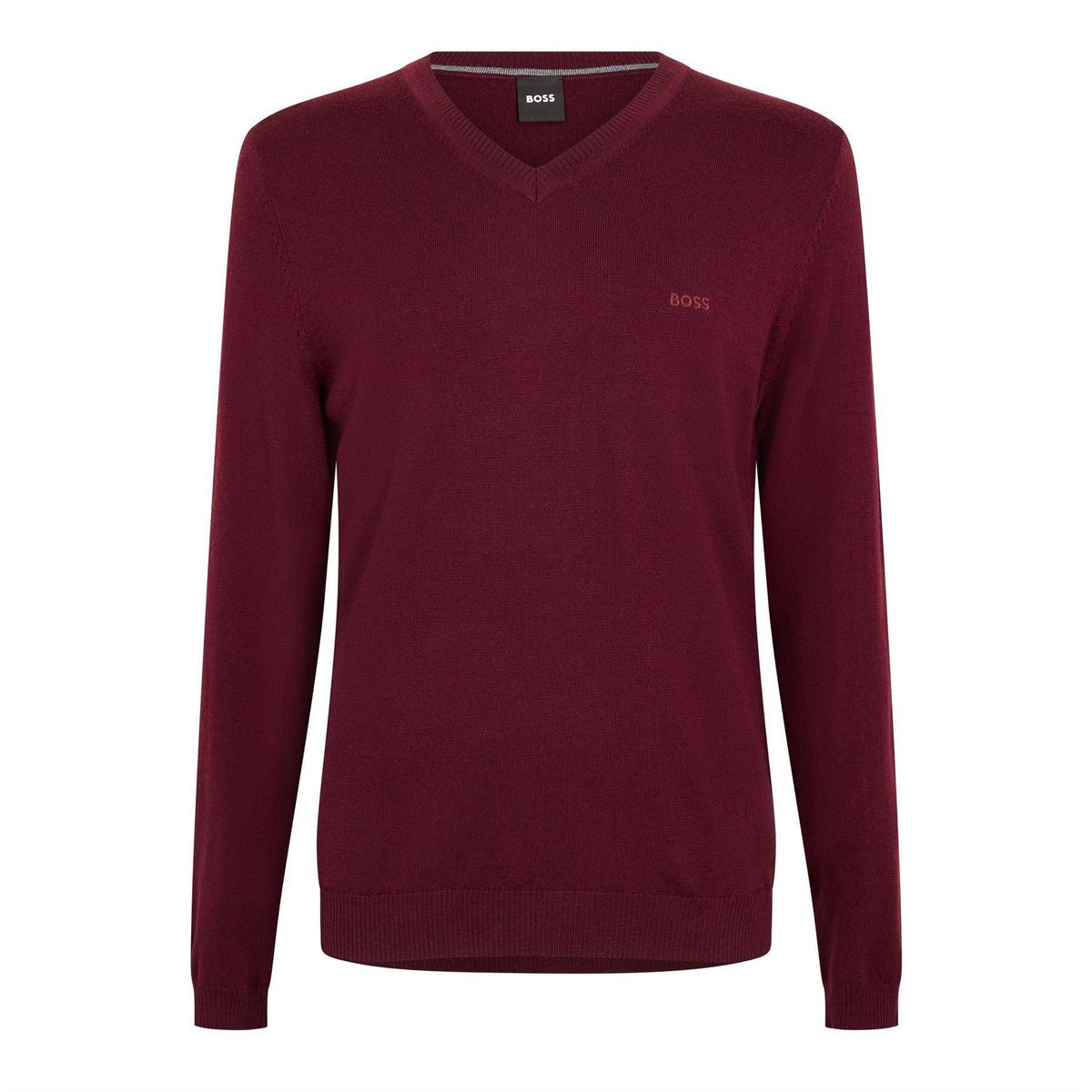 Dark Red - Front - Boss Mens Batisse V Neck Sweater Top