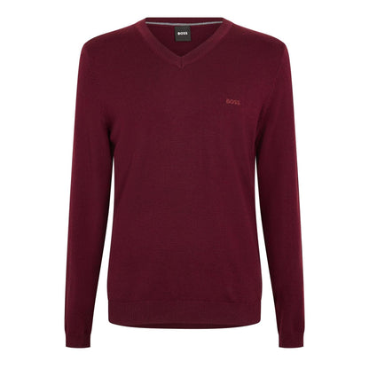 Dark Red - Front - Boss Mens Batisse V Neck Sweater Top