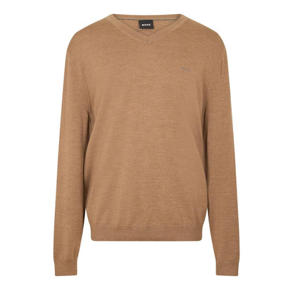 Medium Beige - Front - Boss Mens Batisse V Neck Sweater Top
