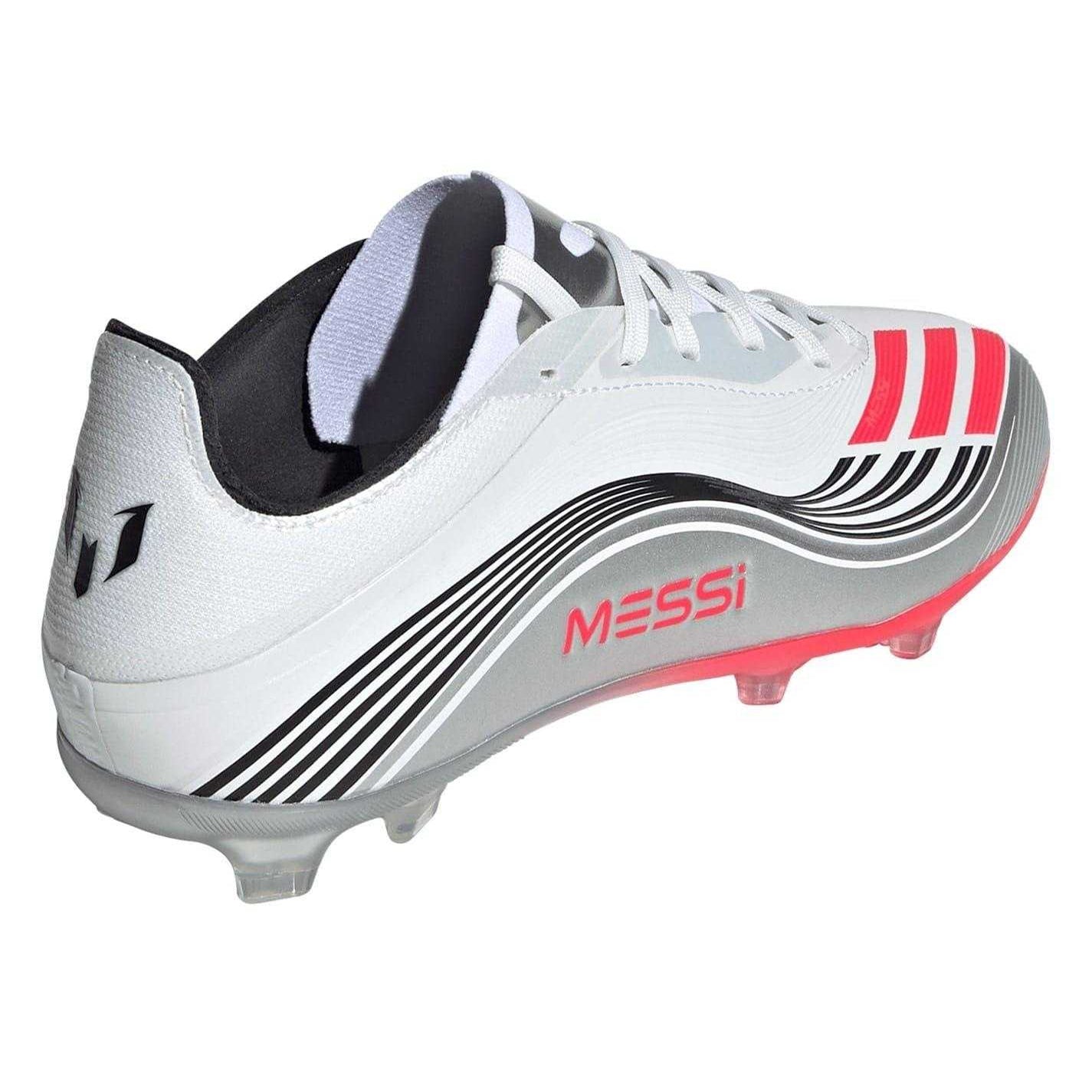 White-Red - Back - Adidas Childrens-Kids F50 Messi Elite Firm Ground Football Boots