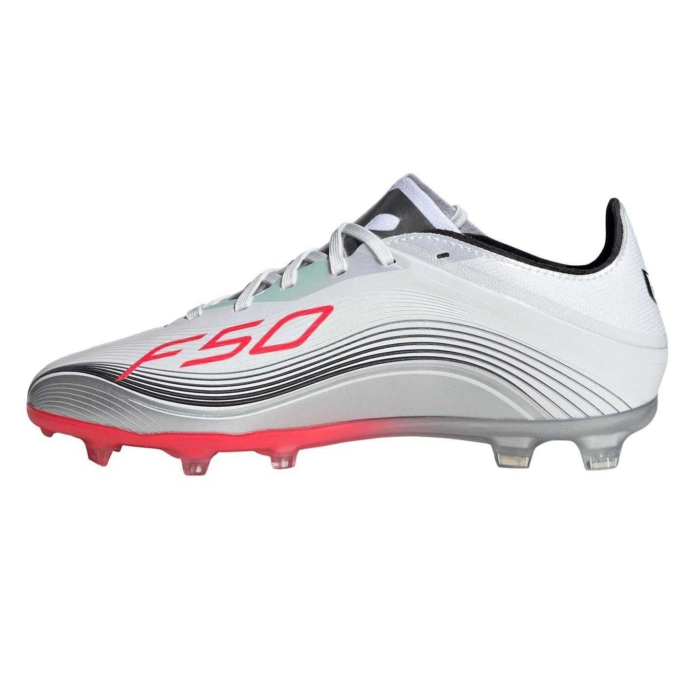 White-Red - Side - Adidas Childrens-Kids F50 Messi Elite Firm Ground Football Boots
