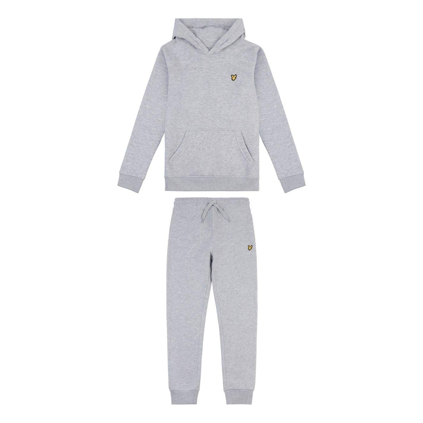 Grey Heather - Front - Lyle & Scott Childrens-Kids Logo Hoodie & Bottom Set Set