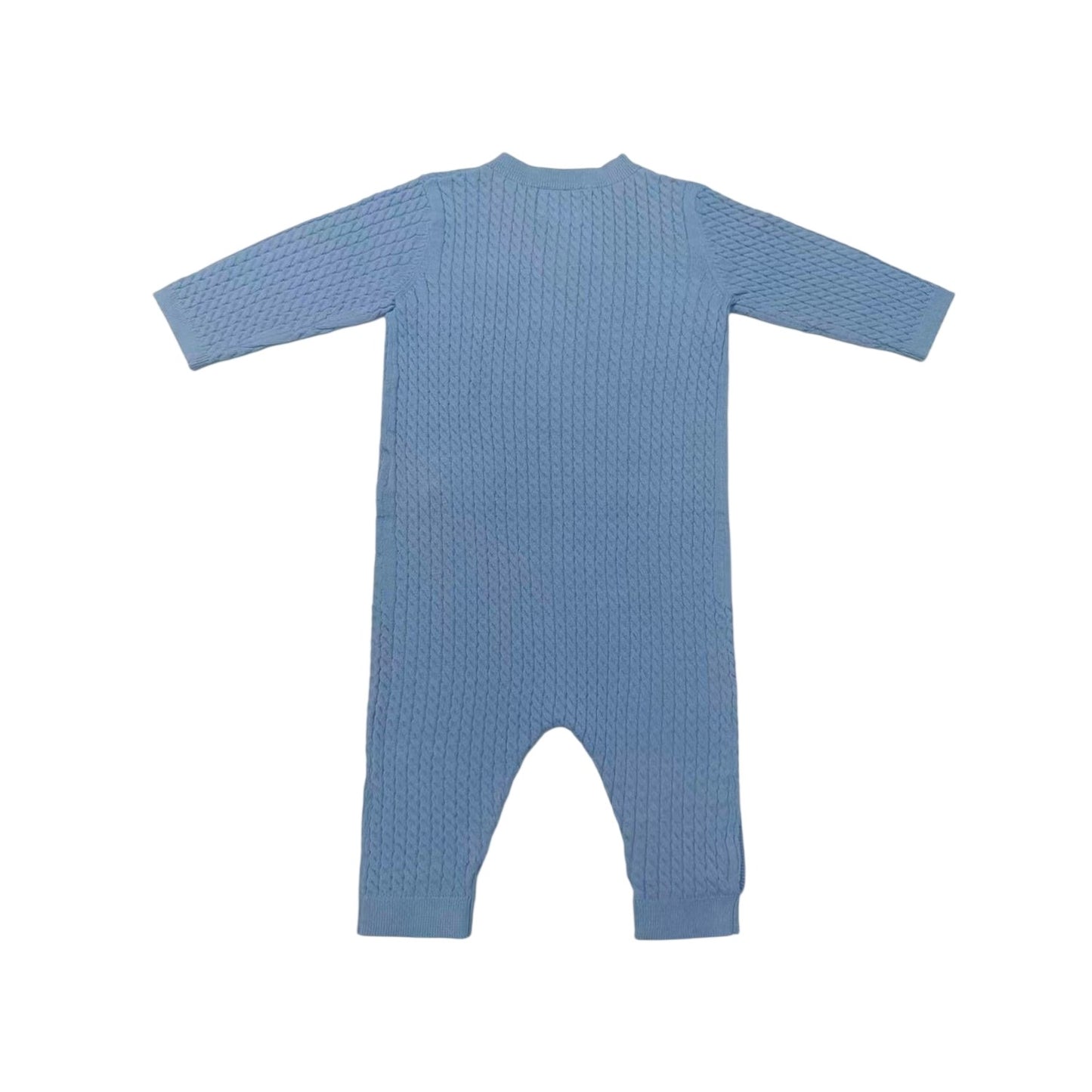 Blue - Back - Pretty Green Baby Cable Knit Long-Sleeved Sleepsuit