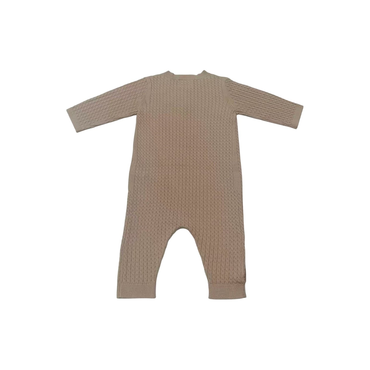 Brown - Back - Pretty Green Baby Cable Knit Long-Sleeved Sleepsuit