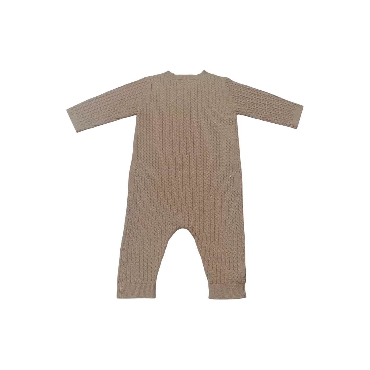 Brown - Back - Pretty Green Baby Cable Knit Long-Sleeved Sleepsuit
