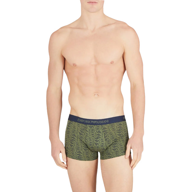 Khaki Green-Maroon-Black - Side - Emporio Armani Mens Cotton Boxer Shorts (Pack of 3)