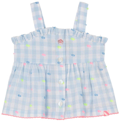 Blue-White - Back - Billieblush Baby Girls Gingham Top & Bottom Set