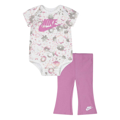 Flamingo Pink - Front - Nike Baby Girls Flow-Ral Short-Sleeved Bodysuit Set