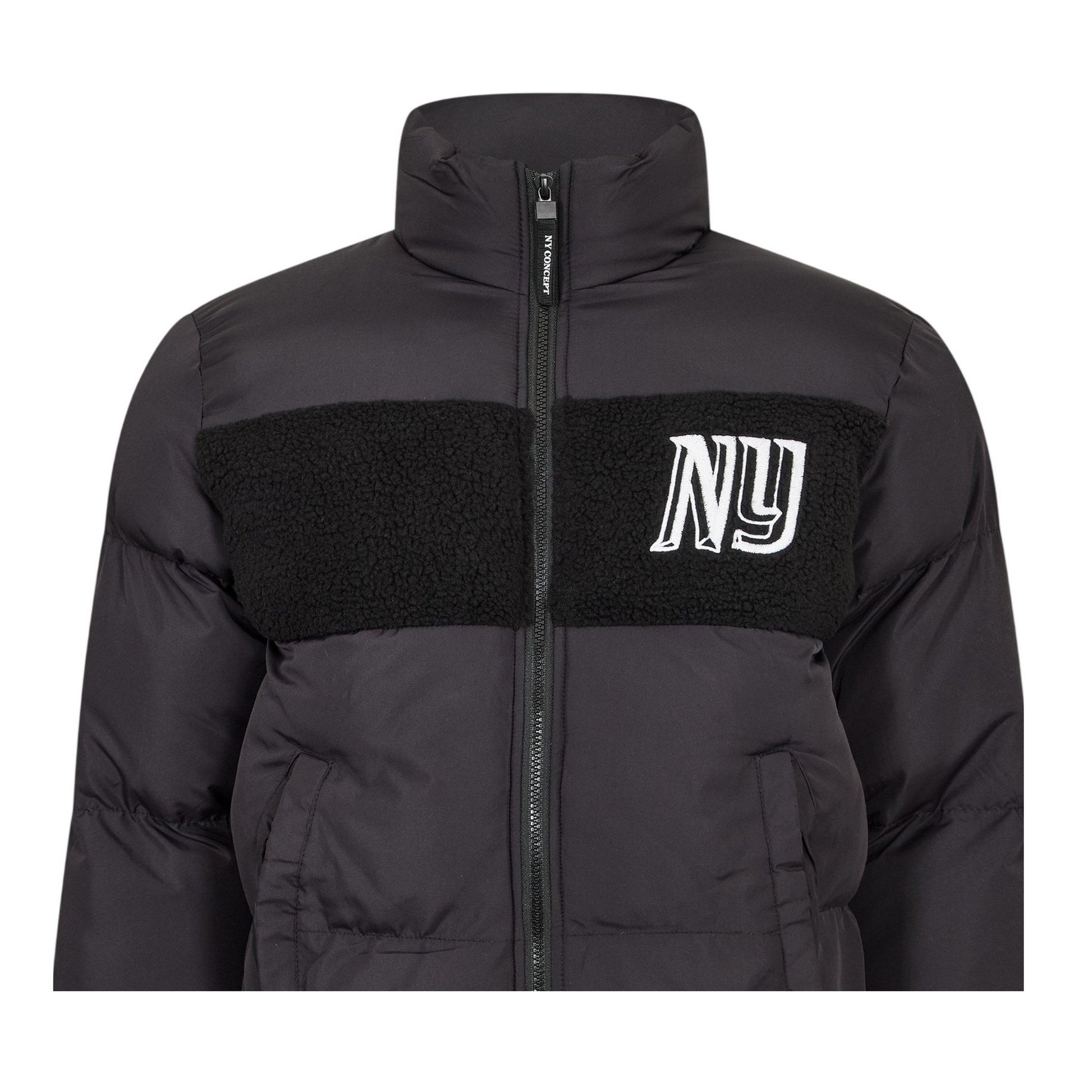 Black - Side - NY Concept Mens Panel Sherpa Puffer Jacket