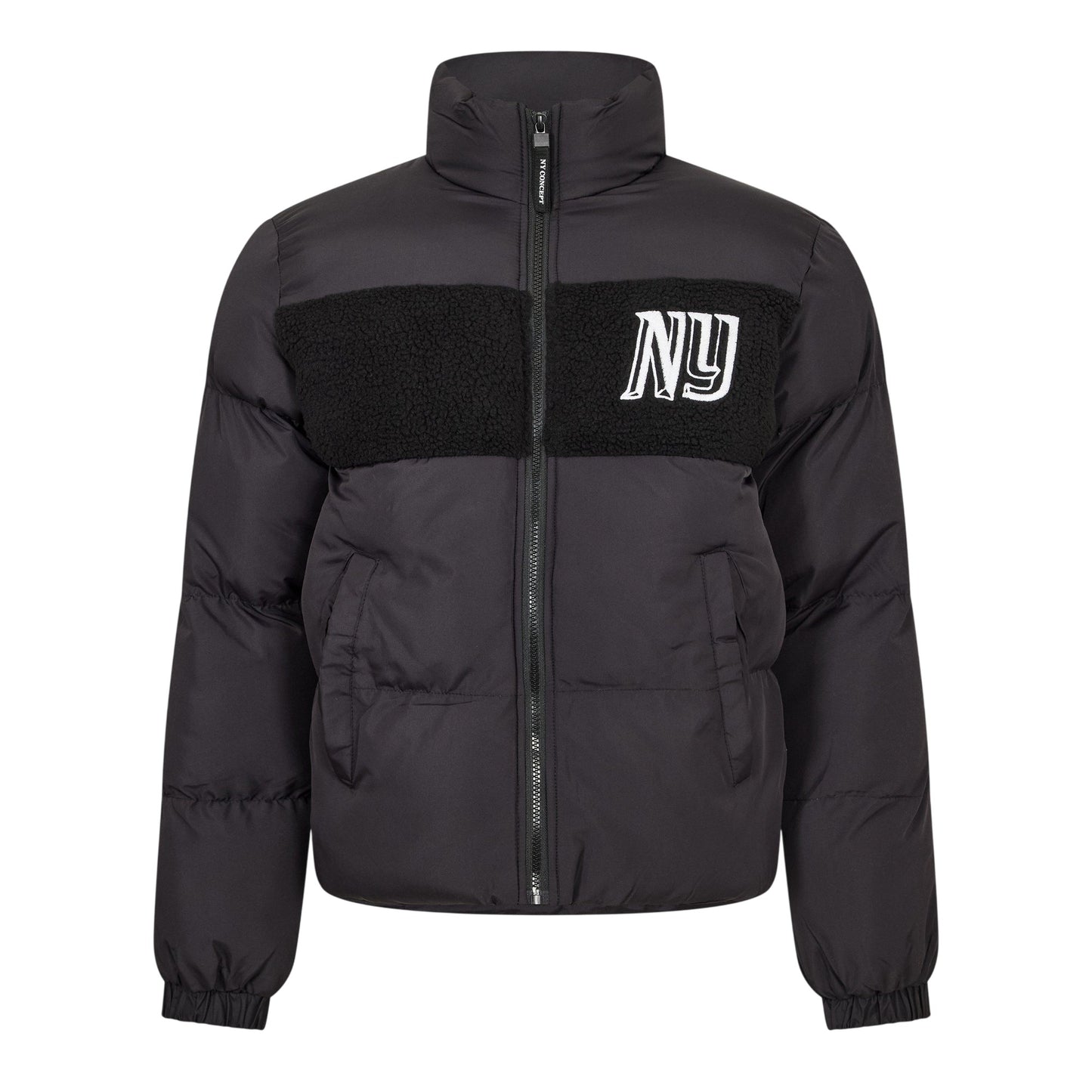 Black - Front - NY Concept Mens Panel Sherpa Puffer Jacket