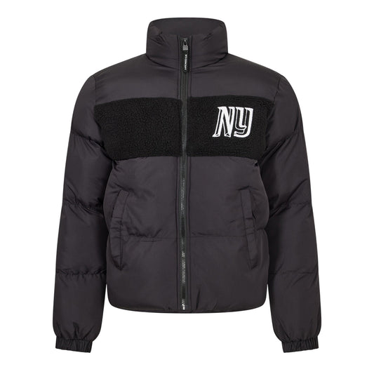 Black - Front - NY Concept Mens Panel Sherpa Puffer Jacket
