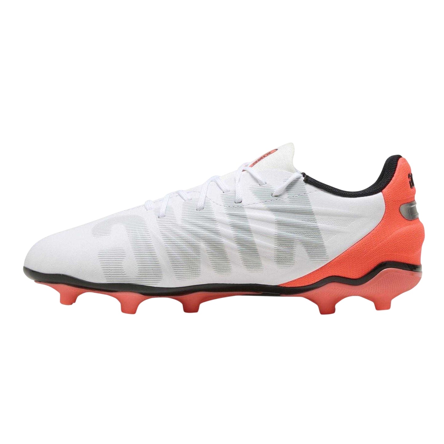 White-Glossy Flame Red-Black - Back - Puma Childrens-Kids King Match Firm Ground Football Boots