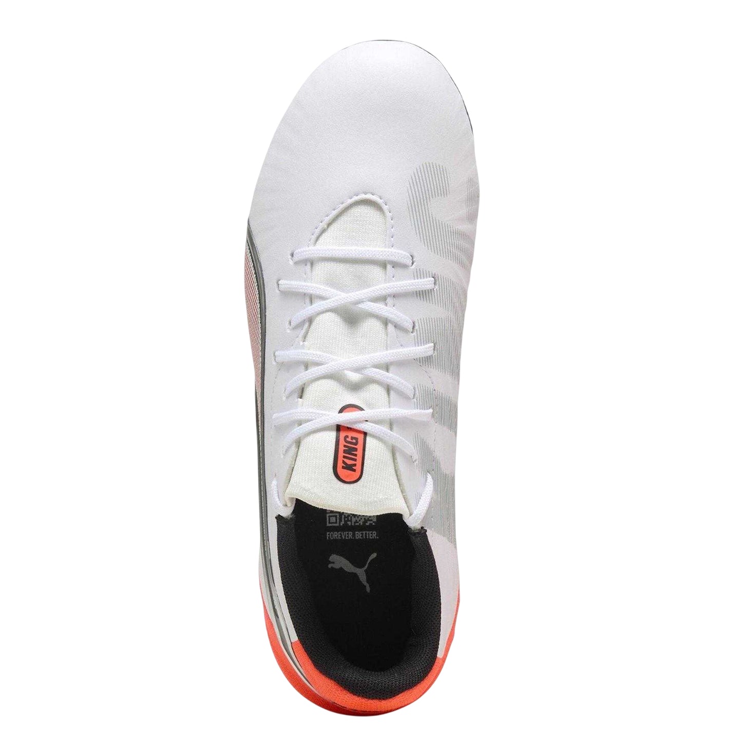 White-Glossy Flame Red-Black - Side - Puma Childrens-Kids King Match Firm Ground Football Boots