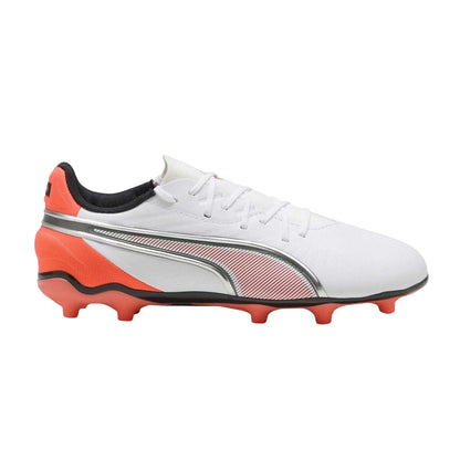 White-Glossy Flame Red-Black - Front - Puma Childrens-Kids King Match Firm Ground Football Boots