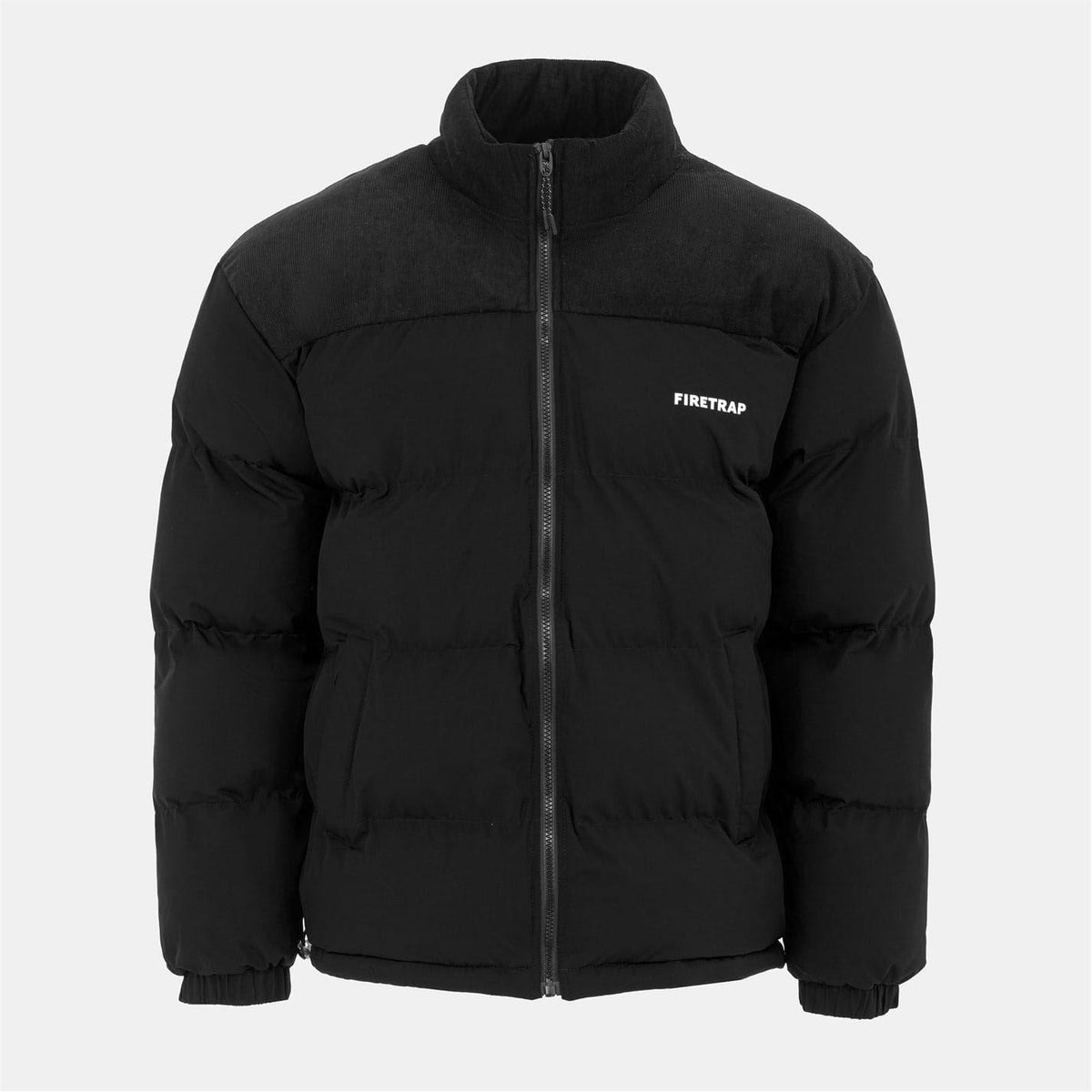 Black - Front - Firetrap Mens Colour Block Corduroy Quilted Puffer Jacket
