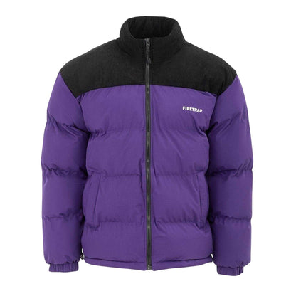 Purple - Front - Firetrap Mens Colour Block Corduroy Quilted Puffer Jacket