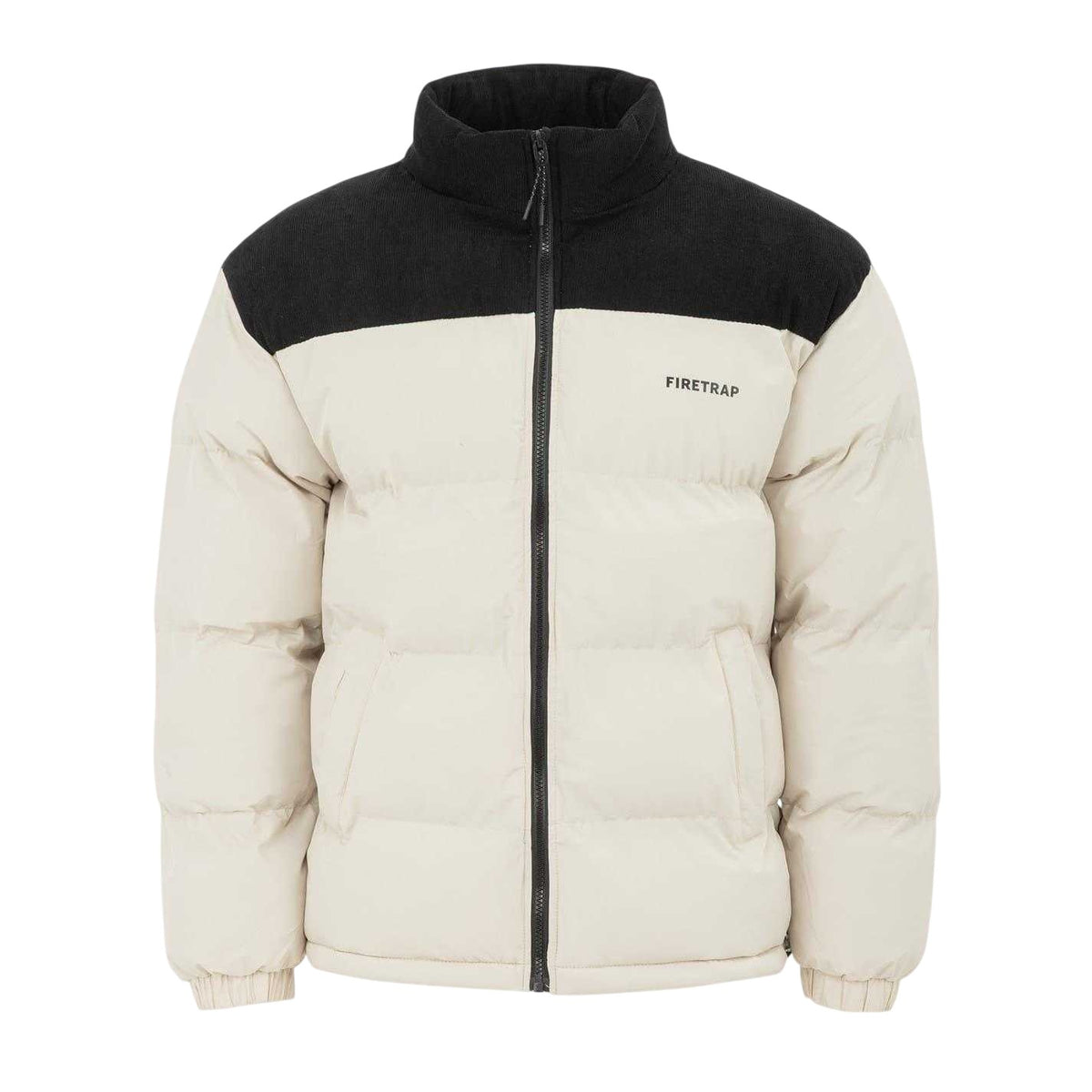 Beige - Front - Firetrap Mens Colour Block Corduroy Quilted Puffer Jacket