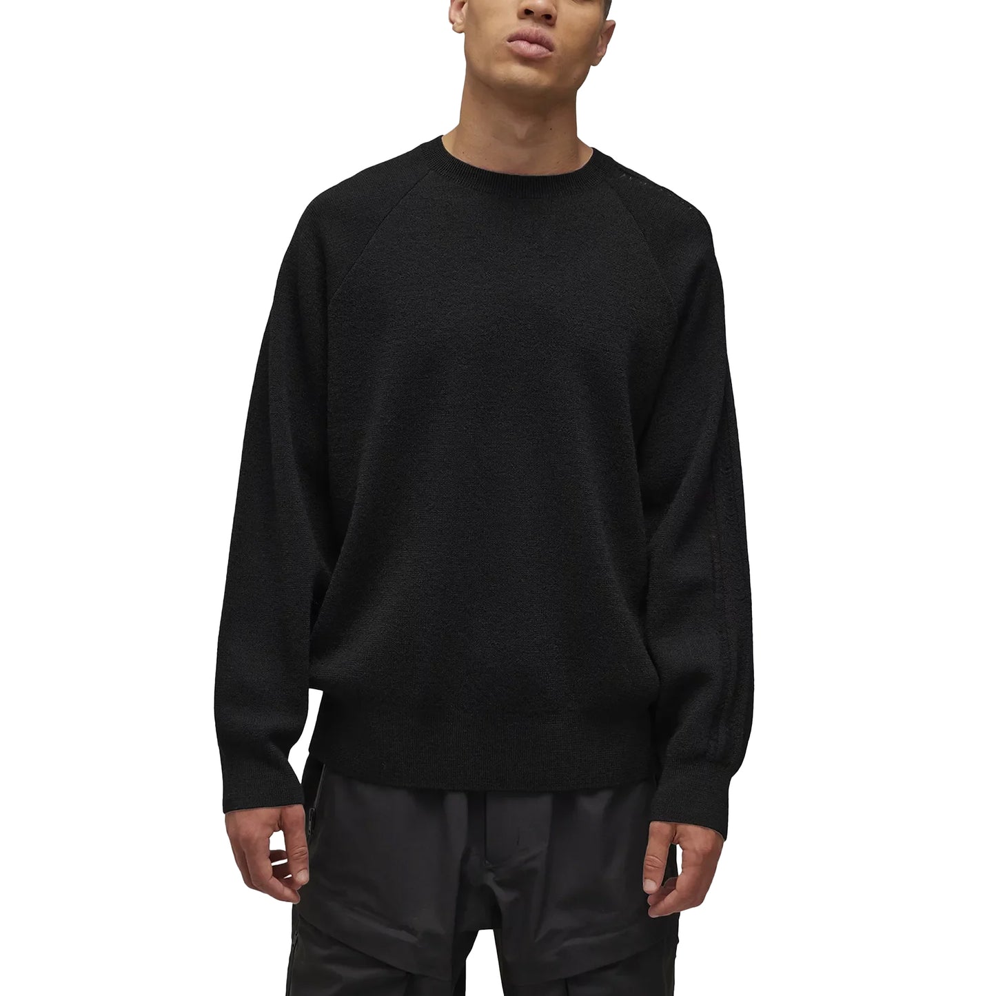 Black - Side - Y-3 Mens Logo Knitted Crew Neck Sweatshirt
