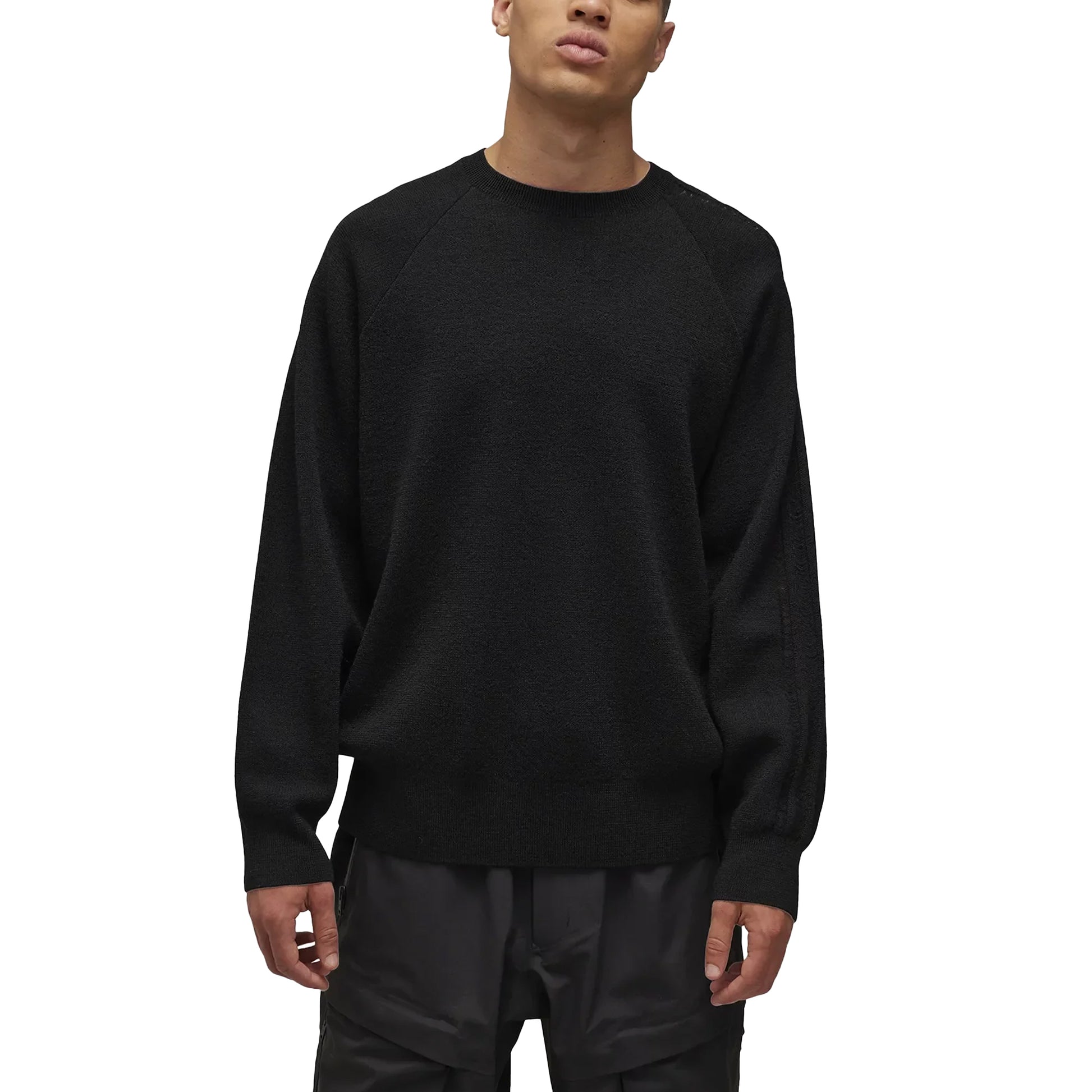 Black - Side - Y-3 Mens Logo Knitted Crew Neck Sweatshirt