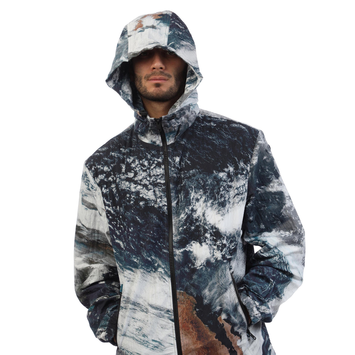 Black - Side - Diesel Mens Earth Hooded Bomber Jacket