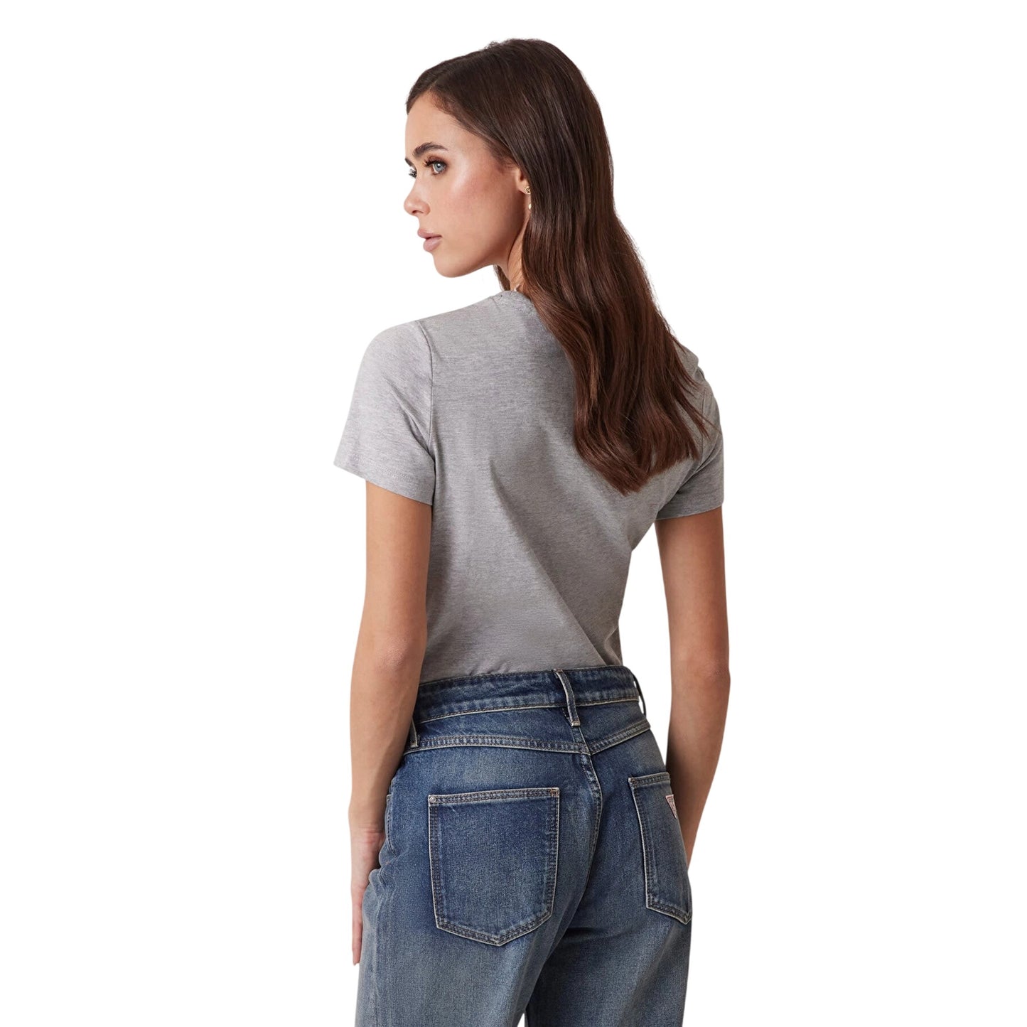 Light Melange - Back - Guess Womens-Ladies Triangle Logo Cotton Blend Slim Short-Sleeved T-Shirt
