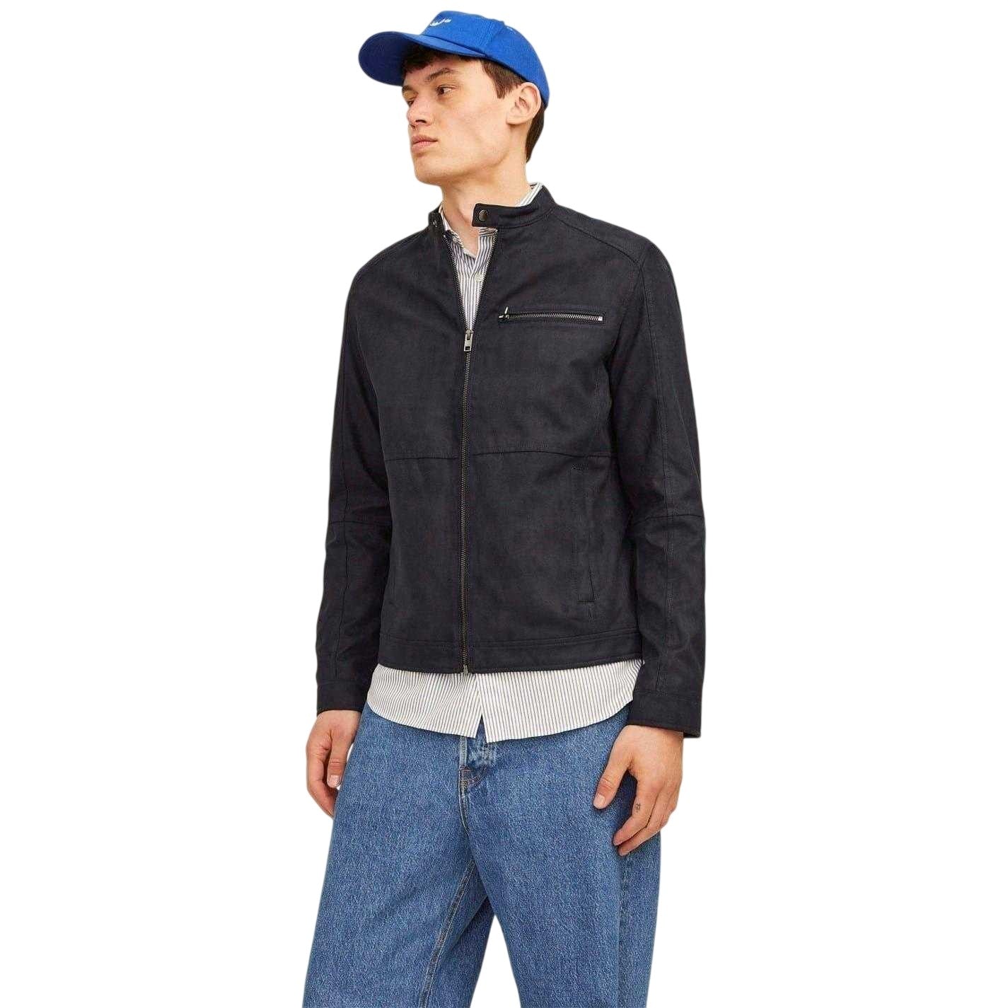 Jet Black - Side - Jack And Jones Mens Faux Leather Biker Jacket