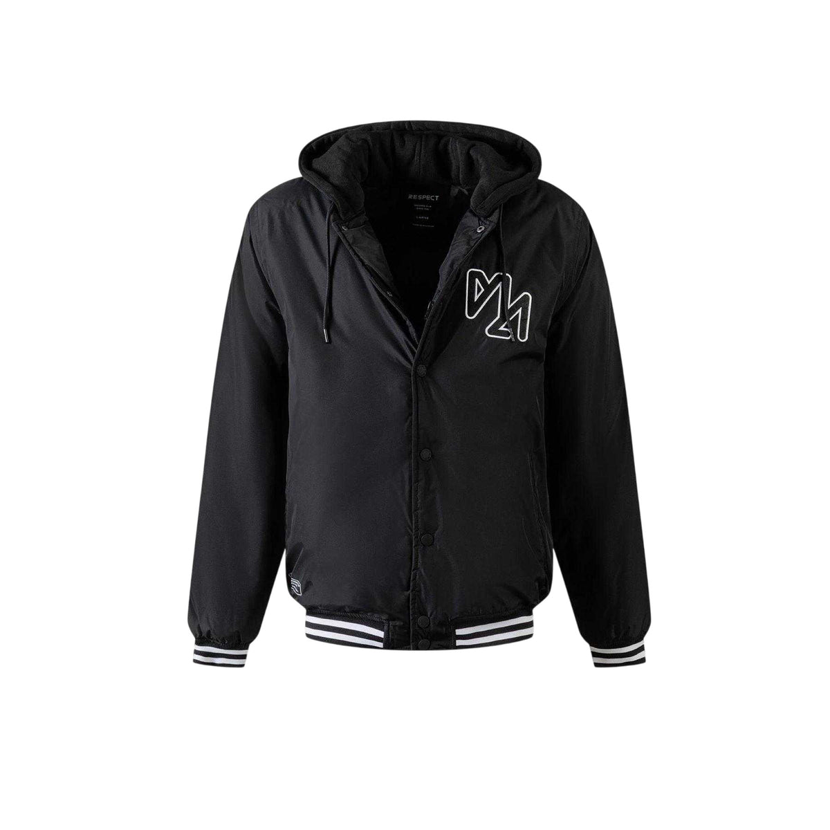 Black - Lifestyle - Minoti Mens Embroidered Logo Detachable Hood Varsity Jacket
