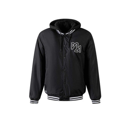 Black - Front - Minoti Mens Embroidered Logo Detachable Hood Varsity Jacket