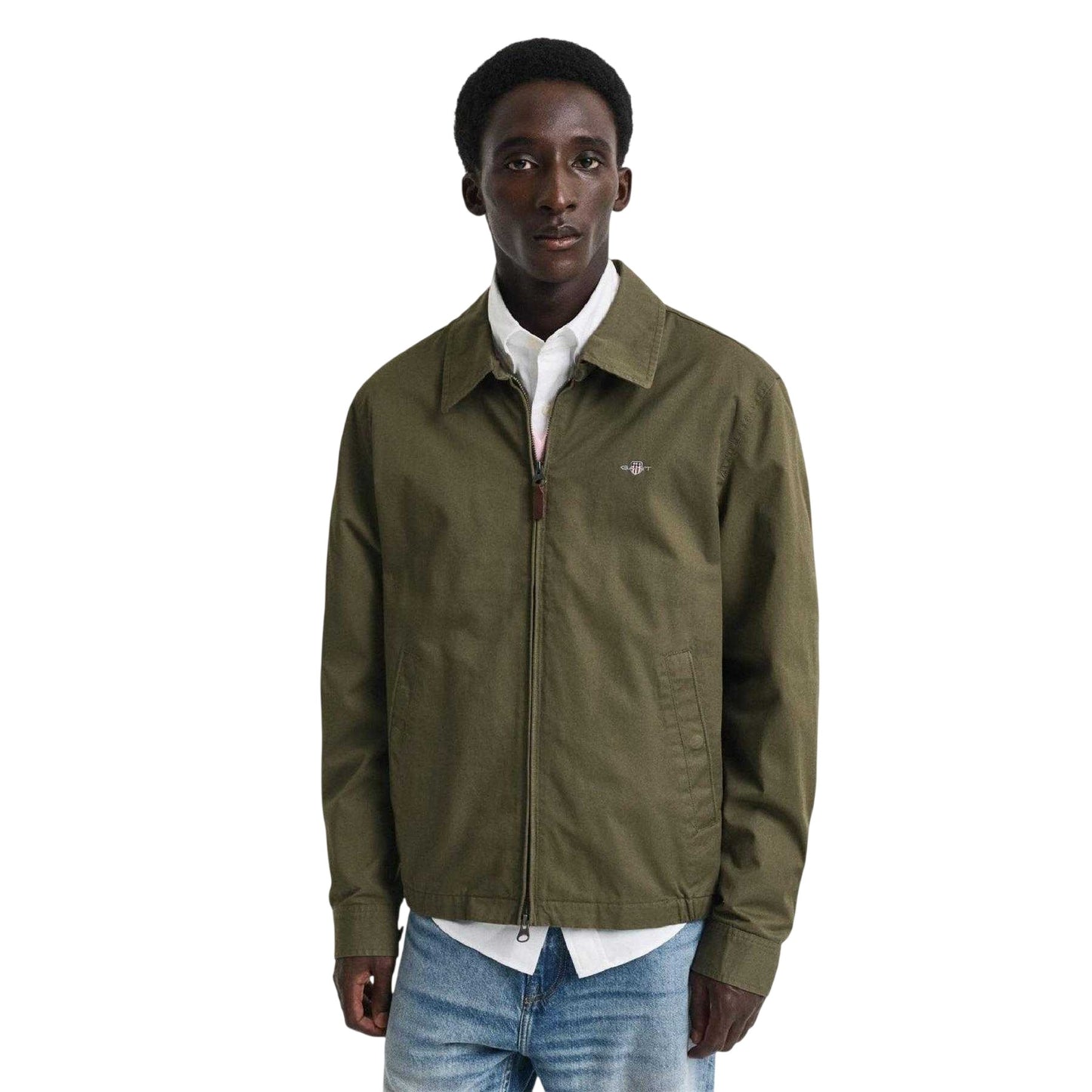Green - Front - Gant Mens Windcheater Cotton Twill Water Repellent Regular Jacket