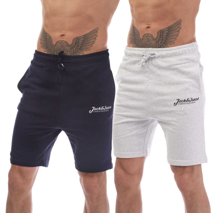Navy-Light Grey - Front - Jack And Jones Mens Gordan Beau Sweat Shorts (Pack of 2)