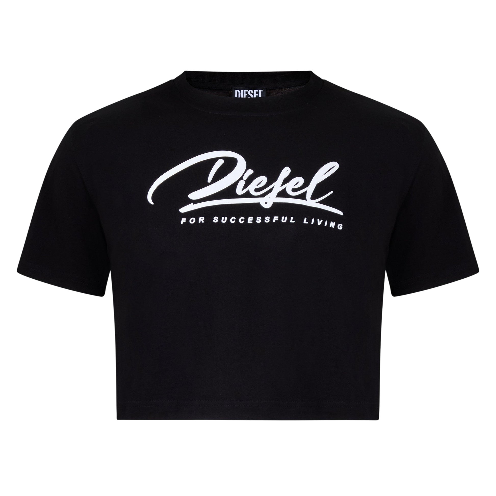 Caviar - Front - Diesel Womens-Ladies Script Cropped T-Shirt