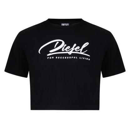 Caviar - Front - Diesel Womens-Ladies Script Cropped T-Shirt