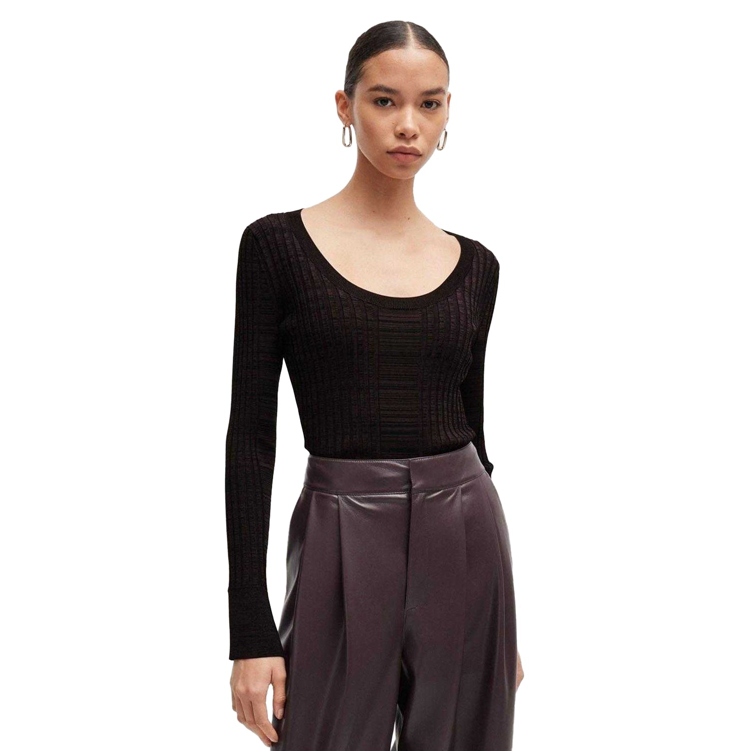 Brown - Side - Boss Womens-Ladies Firama Scoop Neck Sweater Top