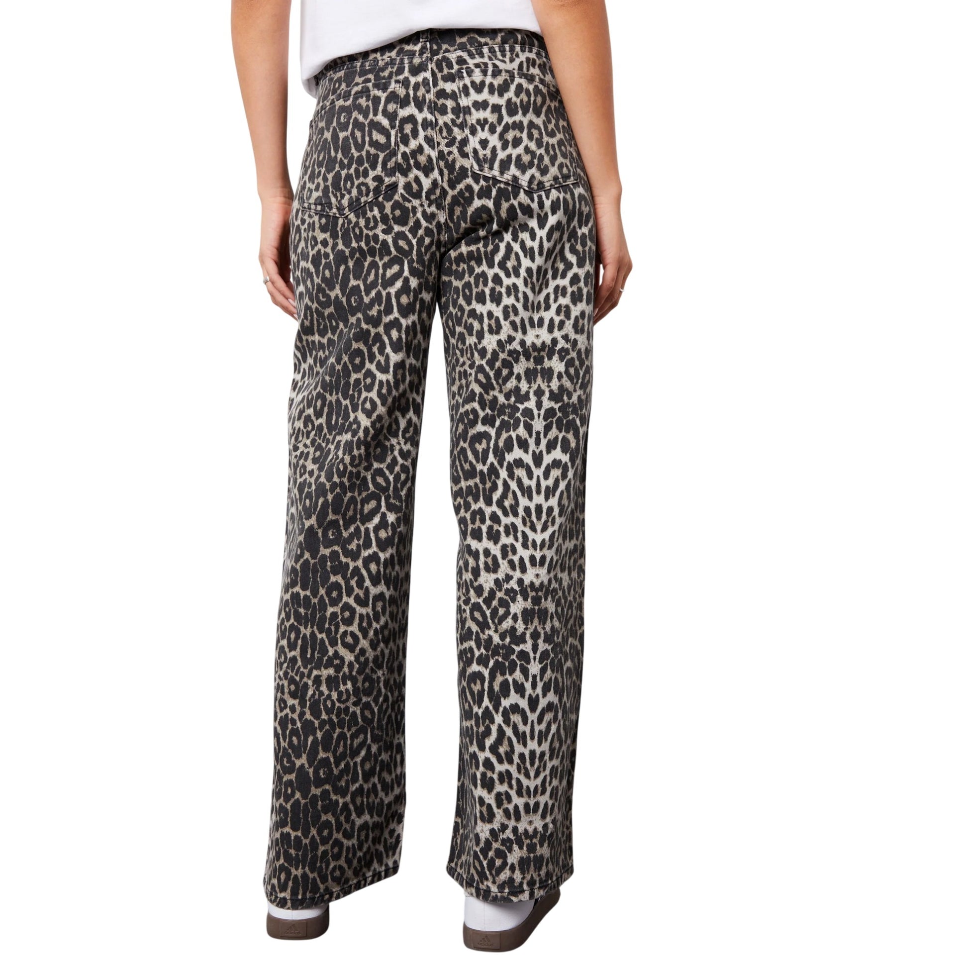 Grey Leopard Print - Back - Threadbare Womens-Ladies Soleil Denim Wide Leg Jeans