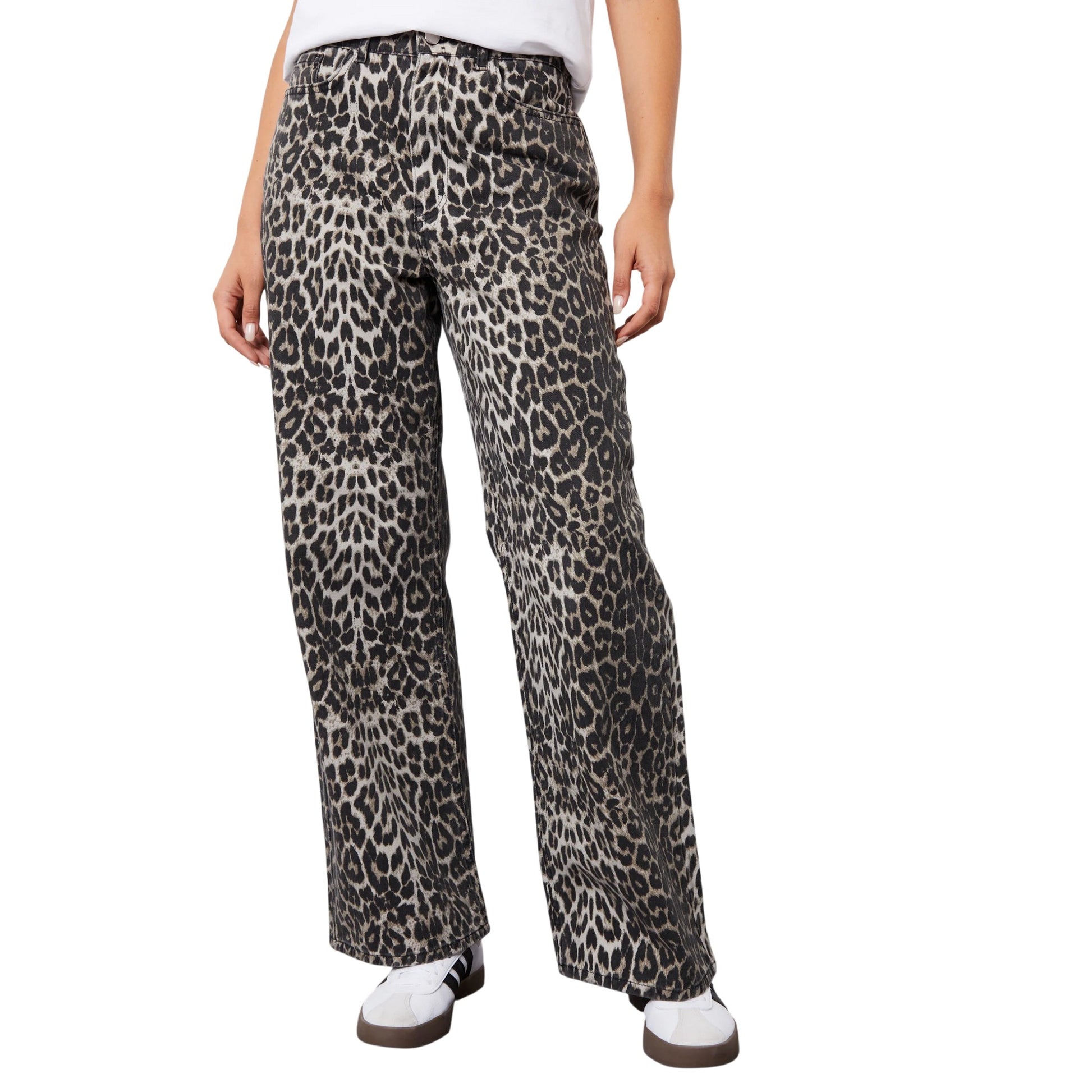 Grey Leopard Print - Lifestyle - Threadbare Womens-Ladies Soleil Denim Wide Leg Jeans