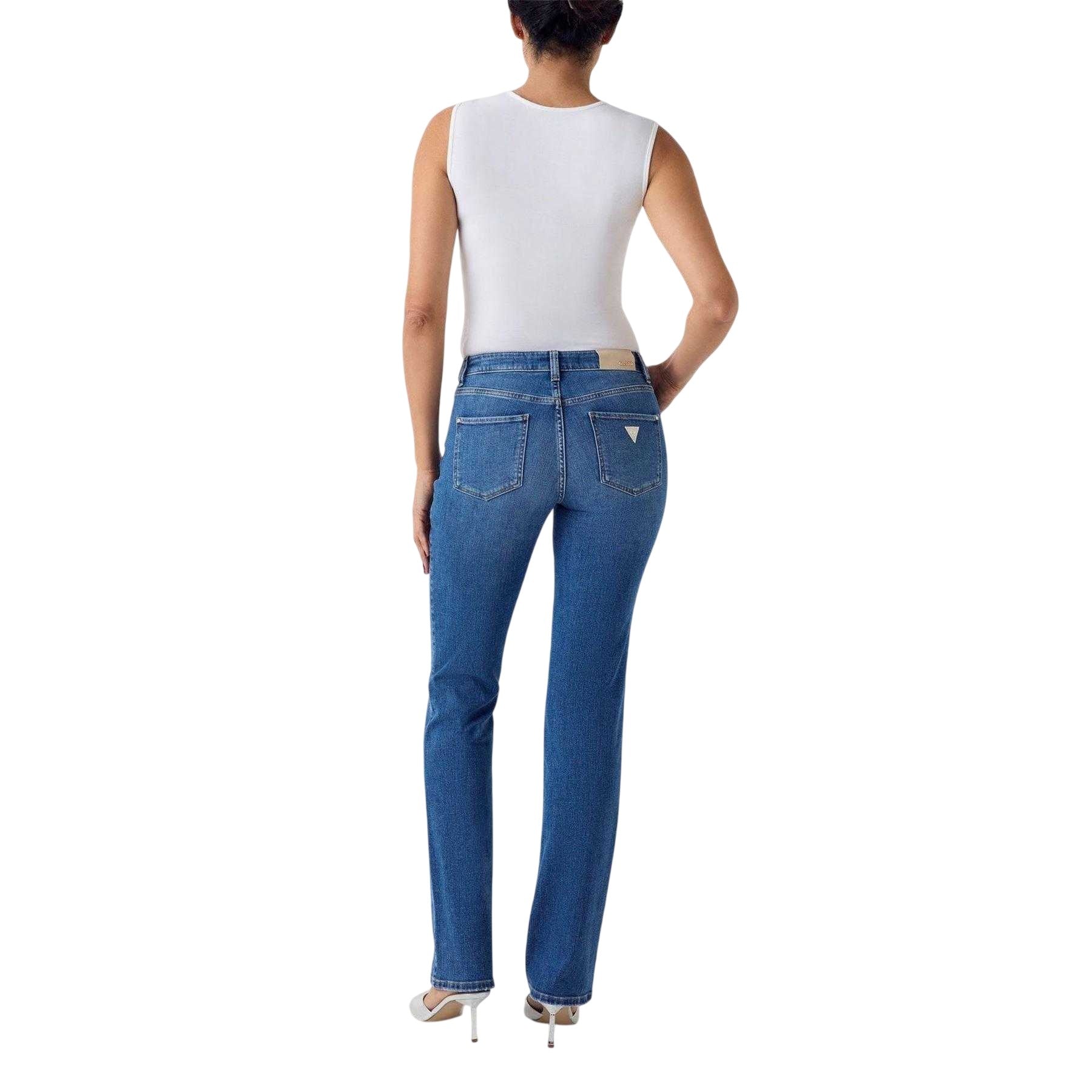 Mid Blue - Back - Guess Womens-Ladies Straight Leg Jeans
