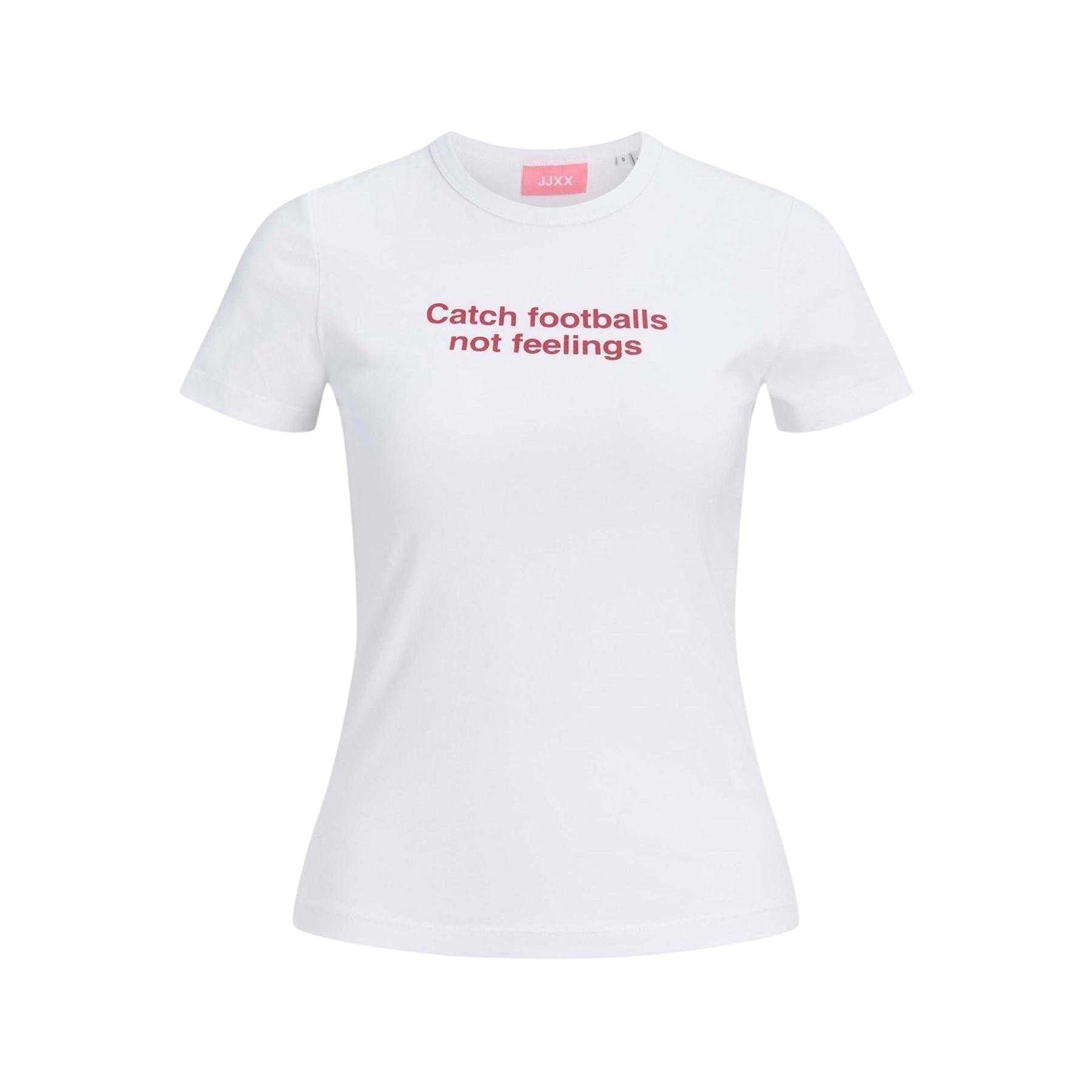 Bright White - Front - JJXX Womens-Ladies Catch Footballs Not Feelings Cotton Blend T-Shirt