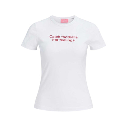Bright White - Front - JJXX Womens-Ladies Catch Footballs Not Feelings Cotton Blend T-Shirt