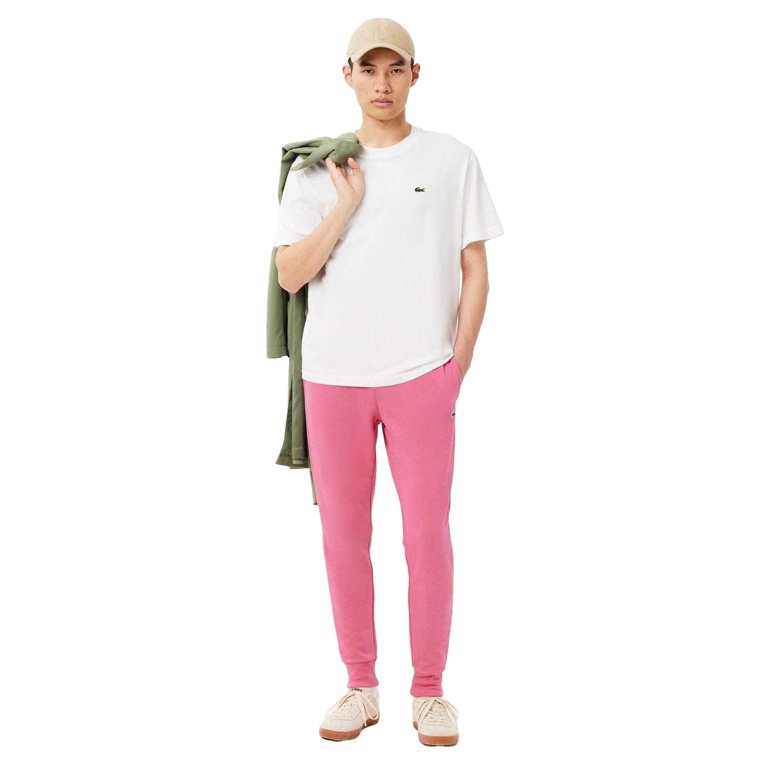 Pink - Side - Lacoste Mens Organic Cotton Slim Jogging Bottoms
