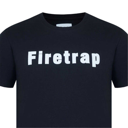 Black - Side - Firetrap Mens Logo Cotton T-Shirt