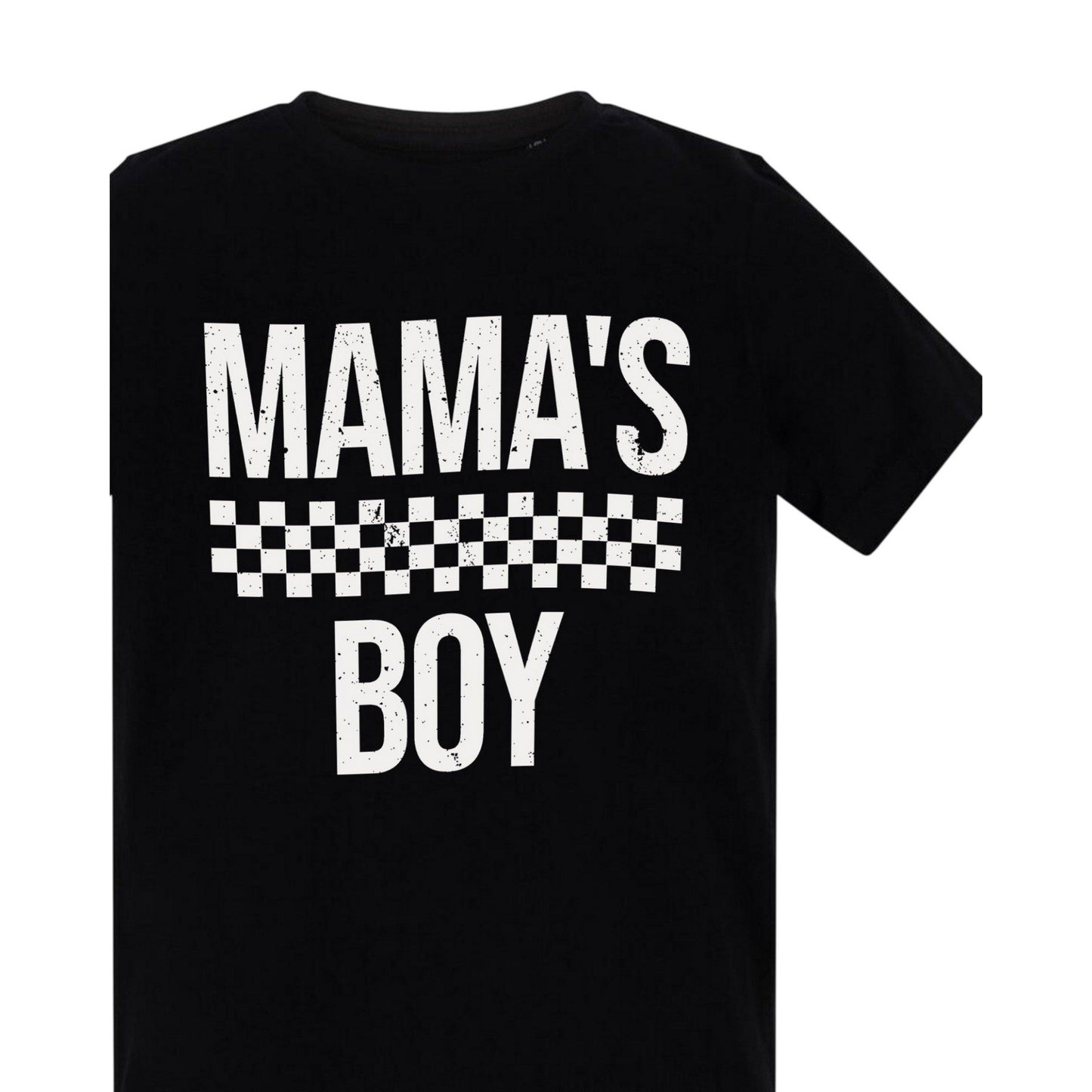 Black - Side - AWD Childrens-Kids Mamas Boy Checkerboard T-Shirt