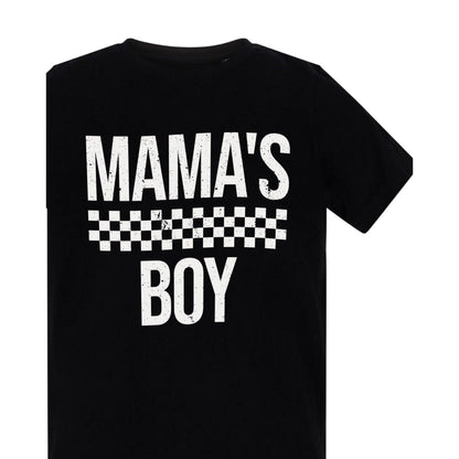 Black - Side - AWD Childrens-Kids Mamas Boy Checkerboard T-Shirt