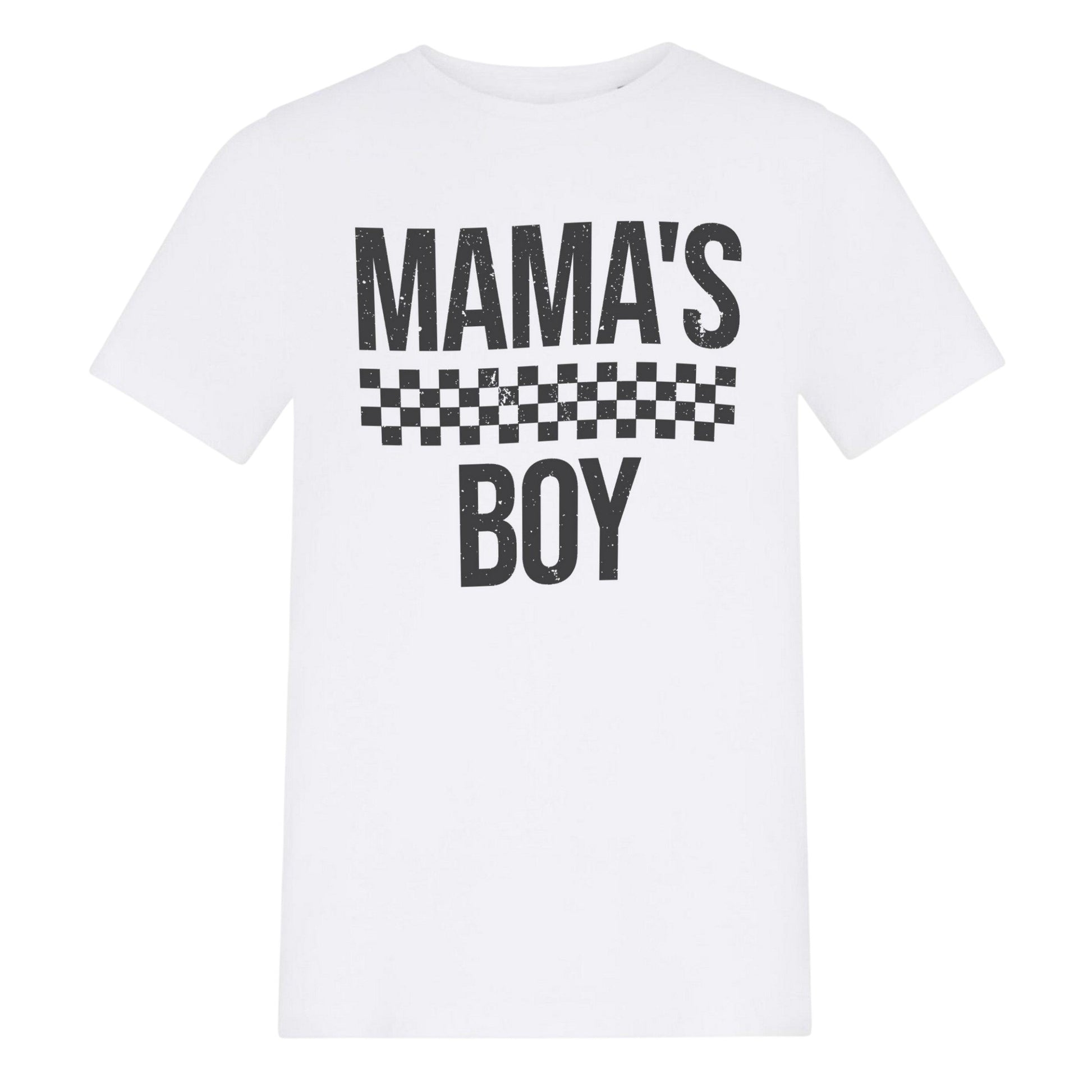 White - Front - AWD Childrens-Kids Mamas Boy Checkerboard T-Shirt